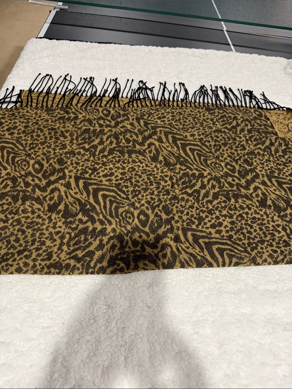Women’s Animal Print Fringe Scarf - Brown/Black